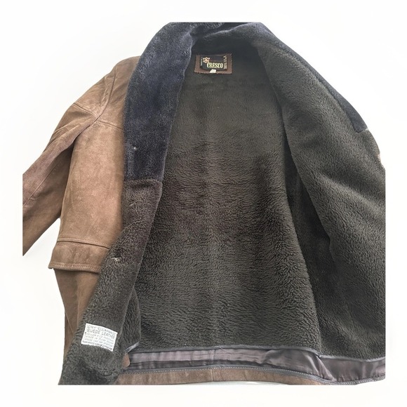 Vintage 70s Jacket Mens 38 Suede Leather Sherpa Lined Shawl Marlboro Coat - Picture 7 of 16